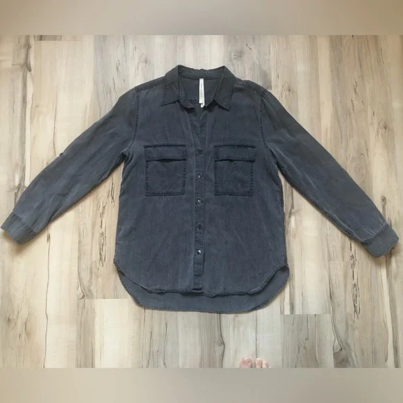 Babaton The Group Washed Gray Relaxed Fit Button-Down Utility Shirt Lyocell - Picture 2 of 9